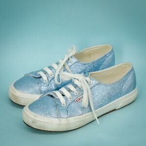Superga Size 6 Blue Quatarmetal Glitter 2750 Lace Up Low Casual Sneakers Shoes